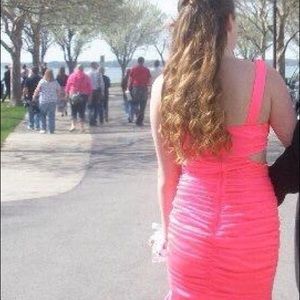 Hot Pink Long Ruched Prom Dress